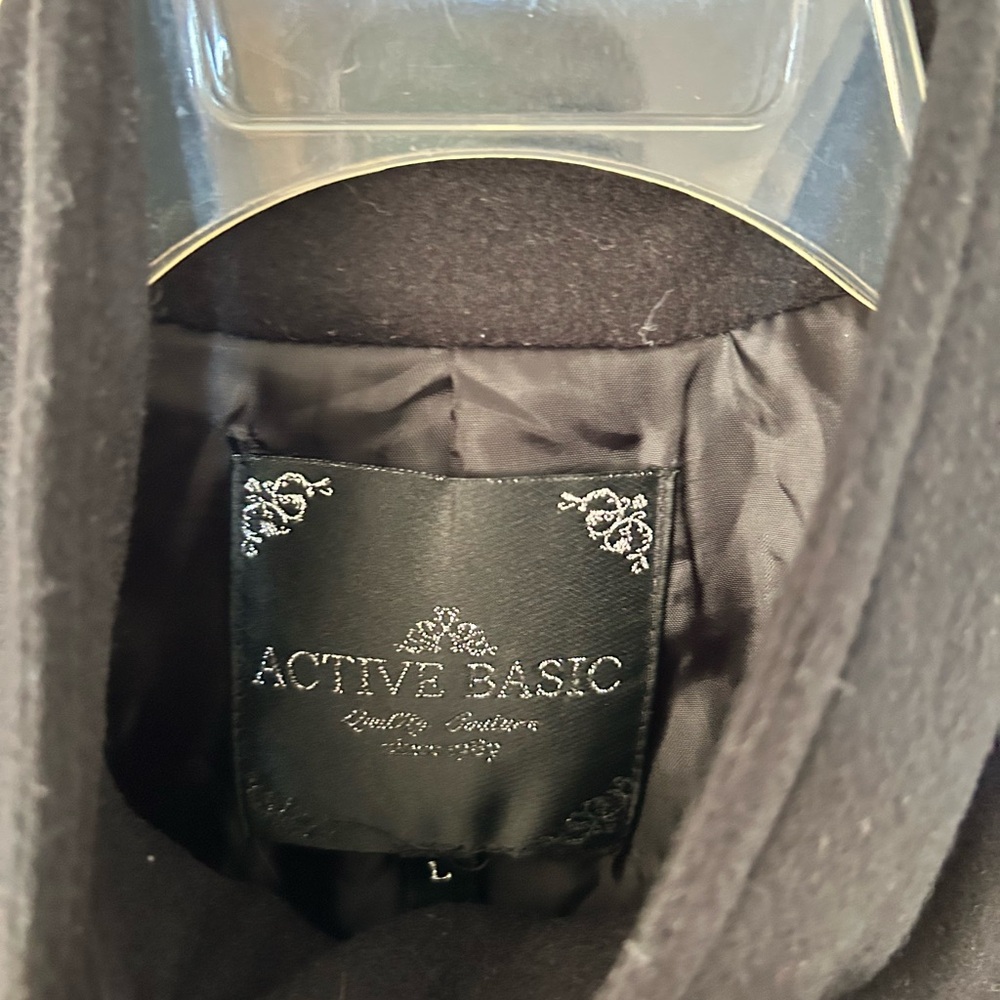 Active Basic Black Double-Breasted Pea Coat - image 3
